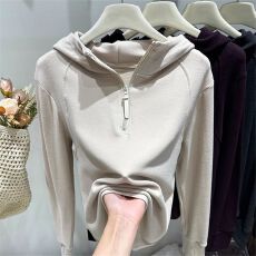 批发韩系2025新款纯色半拉链德绒连帽卫衣女秋冬设计感<b class='q'>打底衫</b>上衣帽衫
