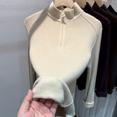 批发德绒打底衫女秋冬2025新款软糯拉链半高领上衣双面磨毛<b class='q'>t</b><b class='q'>恤</b>女