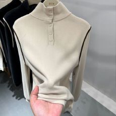 批发德绒打底衫女秋冬2025新款保暖上衣纽扣半高领双面磨毛<b class='q'>t</b><b class='q'>恤</b>女