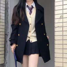 批发秋冬季<b class='q'>日系</b>学院风校供感毛呢外套女jk制服双排扣百搭通勤呢子大衣