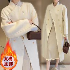 批发高级感呢子大衣女夹棉加厚秋冬季新款小个子毛呢外套赫本风<b class='q'>中长款</b>