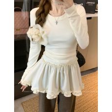 批发内搭打底花边下摆连衣裙子女<b class='q'>秋</b>冬2025新款高级感甜美长袖t恤上衣