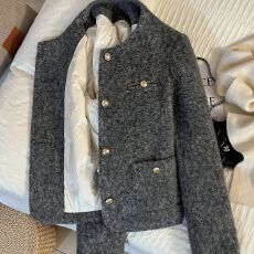 批发灰色羽绒棉服小香风短外套女2026秋冬装新款洋气高级羊毛呢子上衣