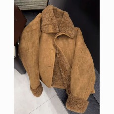 批发麂皮绒皮毛一体翻领羊羔毛棉服女<b class='q'>冬</b>季新款保暖加绒双面穿加厚外套