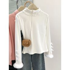 批发蕾丝花边拼接半高领Lolita内搭T恤德绒秋冬保暖<b class='q'>百搭</b>打底衫上衣女