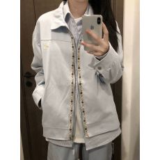 批发国潮小香风宝石织带拼接翻领夹克男<b class='q'>女</b>春秋美式拉链情侣<b class='q'>外套</b>潮冬季