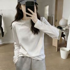 批发白色长袖t恤女2026春秋季新款<b class='q'>休闲</b>风百搭打底衫内搭洋气纯色上衣