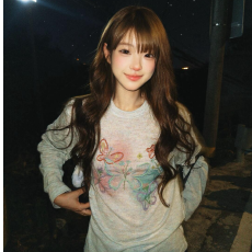 批发赛莱尔国潮牌夏季新款透气舒适百搭绣蝴蝶印花<b class='q'>长袖</b>防晒罩衫上衣