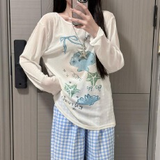 批发赛莱尔慵懒贝壳海星印花防晒罩衫女夏季白色斜肩薄款<b class='q'>长袖</b>t恤上衣