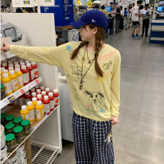 批发彩绘趣味印花斜肩防晒罩衫女春夏季2026新款薄款宽松<b class='q'>长袖</b>t恤上衣