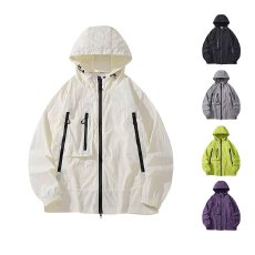 批发户外机能风连帽防晒衣男女款夏季透气轻薄情侣外套工装骑行登山服