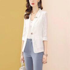批发大码时尚<b class='q'>小西装</b>外套女短款夏季韩版气质修身七分袖蕾丝薄款防晒衣