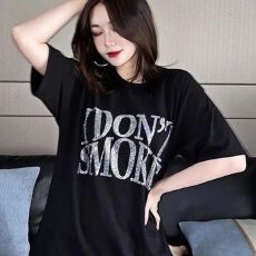 批发纯棉烫钻宽松字母短袖潮牌设计t恤夏季宽松<b class='q'>大码</b><b class='q'>情侣</b><b class='q'>圆领</b>上衣女