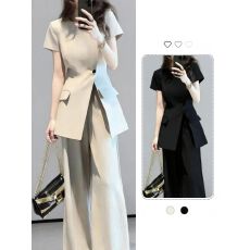 批发时尚薄款短袖<b class='q'>西装</b>套装女夏季新款气质收腰职业装西服阔腿裤两件套