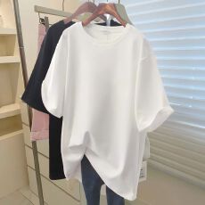 批发纯白色大码短袖<b class='q'>t</b><b class='q'>恤</b>女2026夏新款棉质韩版宽松下身失踪上衣<b class='q'>中长款</b>