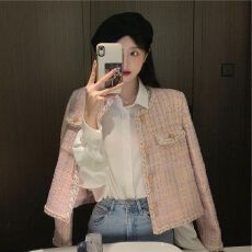 批发粉色温柔淑女范小香风短款外套女2026秋冬新款粗花呢洋气优雅上衣