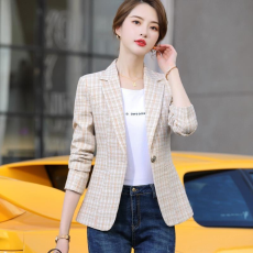 批发设计感短款格子小西装女春秋气质2026年新款通勤修身显瘦西服外套