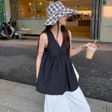 批发黑色无袖吊带背心<b class='q'>衬衫女</b>夏2026新款法式独特漂亮小衫显瘦宽松上衣