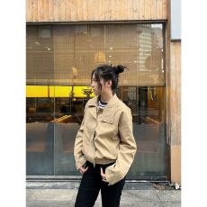 批发美式复古工装立领飞行员夹克短款<b class='q'>外套</b>女秋季新款chic休闲翻领上衣