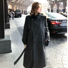 批发格雷系双排扣毛呢外套女2026秋冬新款韩版微胖大码呢子大衣