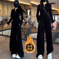 批发大码韩版休闲时尚套装女2026秋冬加绒修身洋气减龄卫衣卫裤两件套