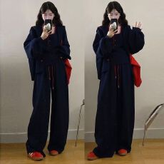 批发<b class='q'>大码</b>秋季穿搭<b class='q'>时尚</b>套装女早春慵懒风连帽外套背心休闲阔腿裤三件套