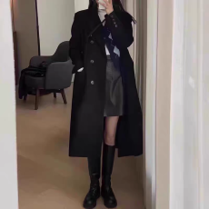 批发韩系学院风中长款毛呢外套女秋<b class='q'>冬</b>新款宽松廓型英伦风呢子大衣