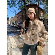 批发夹棉加厚卷毛泰迪熊羊羔毛皮毛一体毛毛外套女秋冬短款小个子棉衣
