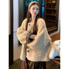 批发慵懒风环保羊羔毛外套女<b class='q'>秋</b>冬季短款宽松加厚皮毛一体休闲减龄上衣