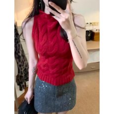 批发半高领麻花针织马甲背心