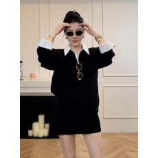 批发韩版V领假两件衬衣领厚毛衣+防走光短裙两件套