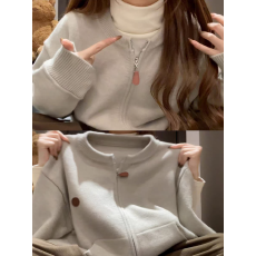 批发浅灰色拉链开衫<b class='q'>外套</b>毛衣