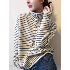 批发刺绣小众针织开衫撞色条纹韩系上衣