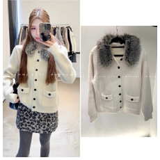 批发韩系慵懒风可拆卸毛毛领毛衣外套