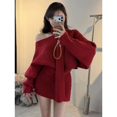 批发过新年战袍红色针织<b class='q'>连衣裙</b>子女秋冬季2026新款巨好看冬装一整套装