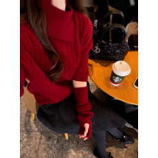 批发过新年战袍红色针织毛衣配袖套