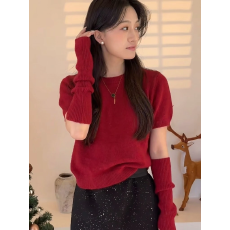 新年红色袖套毛衣