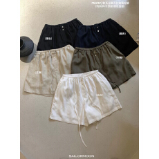 批发<b class='q'>韩版</b>亚麻休闲短裤女松紧腰纽扣抽绳外穿夏季短裤