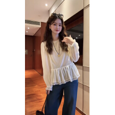 批发秋冬甜美风拼接蕾丝丝绒长袖百搭<b class='q'>衬衫</b>6322