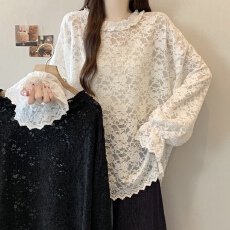 批发实拍 大码女装早春韩系宽松叠穿打底<b class='q'>蕾丝</b>衫<b class='q'>打底衫</b>