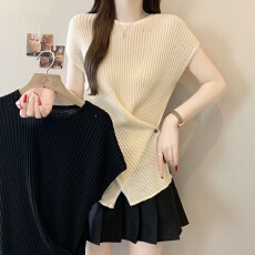 批发实拍 大码女装法式极简风修身显瘦纯色针织衫上衣