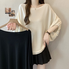 批发实拍 大码女装法式宽松显瘦蝙蝠袖针织衫上衣