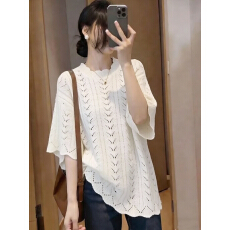 批发实拍 大码女装百搭圆领套头镂空打底单穿针织衫