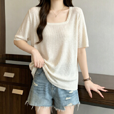 批发实拍 大码女装韩系大U领显瘦纯色套头针织衫上衣