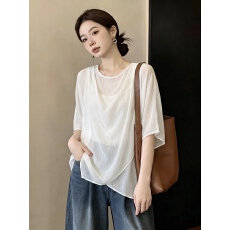 批发实拍 胖MM韩系夏季舒适透气显瘦纯色雪纺<b class='q'>衫</b><b class='q'>上衣</b>