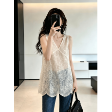 批发实拍实价 <b class='q'>大码</b>法式温柔重工刺绣V领背心无袖上衣