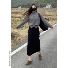 批发原版面料1比1做工-2026ootd<b class='q'>春</b>秋冬百搭直筒开叉长裙气质半裙子