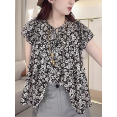 批发法式小香风碎花<b class='q'>衬衫</b>女士2026夏季新款设计感小众飞飞袖小雏菊上衣