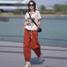 批发POLO领短袖T恤<b class='q'>哈伦裤</b>两件套2026夏季新款宽松显瘦休闲运动<b class='q'>套装</b>女