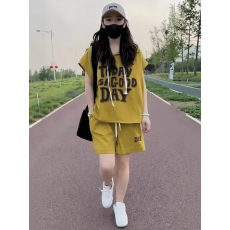 批发印花短袖<b class='q'>T</b>恤+五分<b class='q'>裤</b>短<b class='q'>裤</b>潮2025年夏季新款字母休闲时尚两件套装女